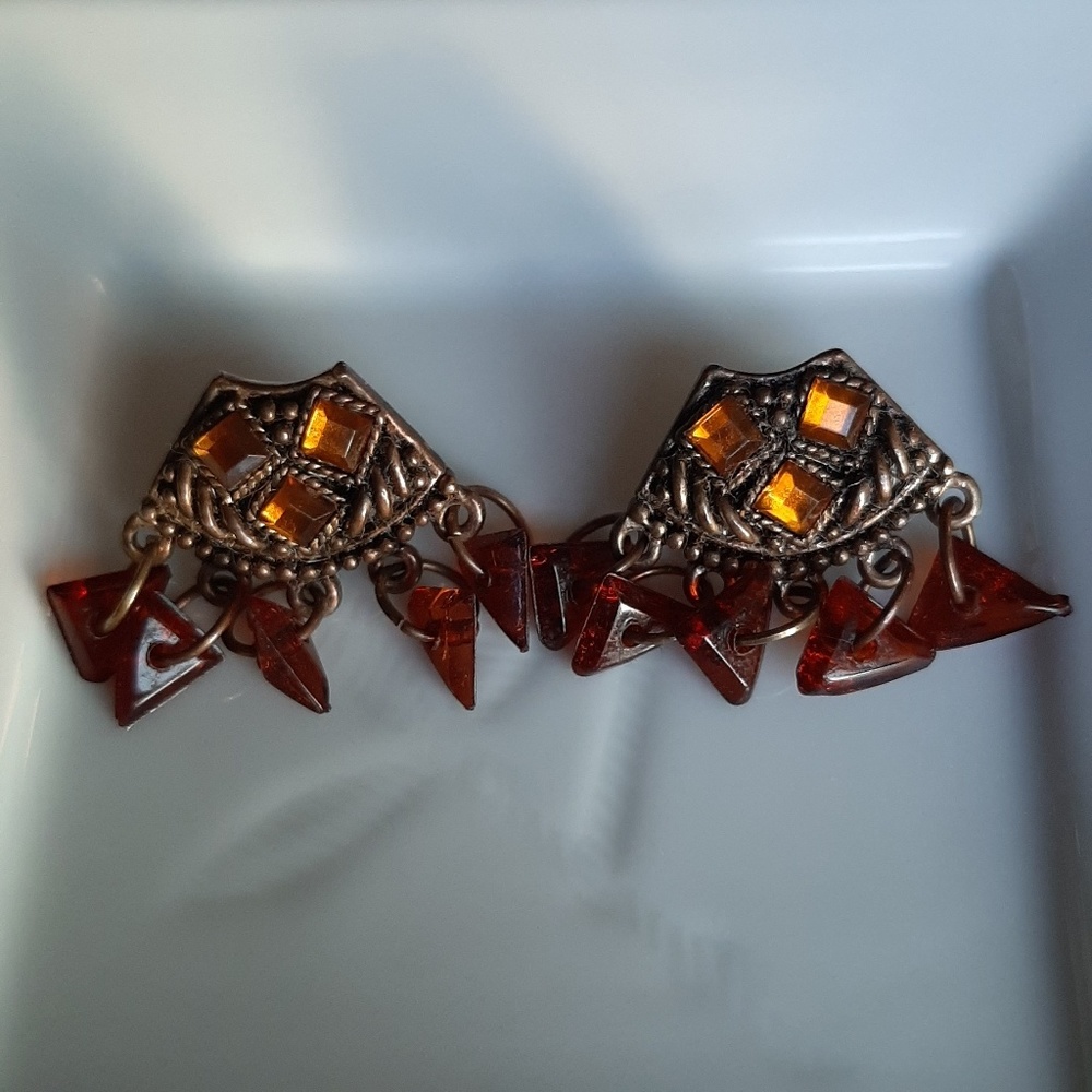 ⭐5/$20 Rust Red & Gold Small Chandelier Earrings